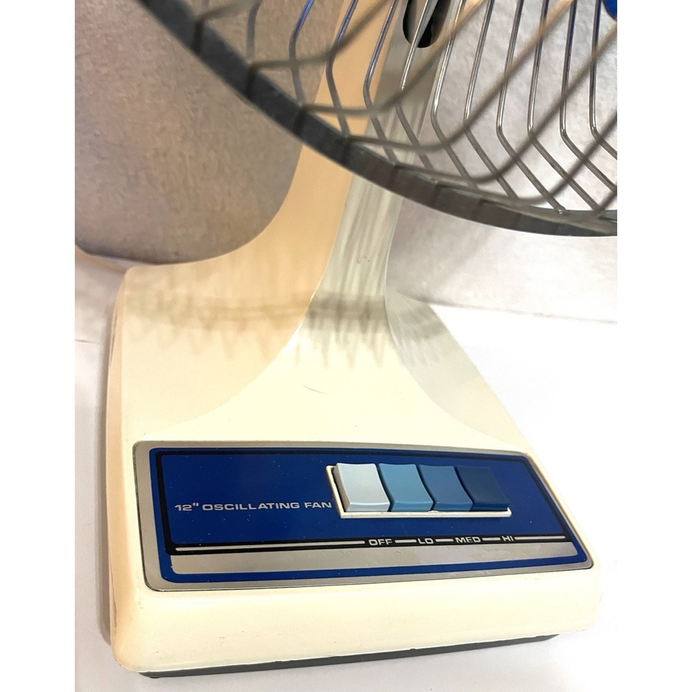 Vintage Galaxy 12" 3 Speed Oscillating Fan Blue & White Tested Blue Blade - Picture 3 of 7